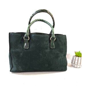 Patricia Nash Dark Green Leather Brushed Italian Nubuck Primrose Satchel Handbag